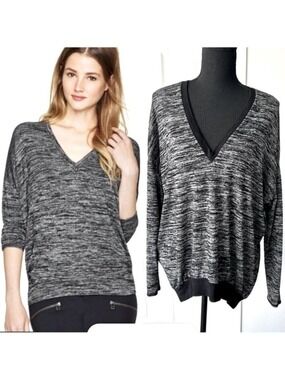 Aritzia Wilfred Free Devinette Sweater Heathered Black Trim V-Neck Size Large